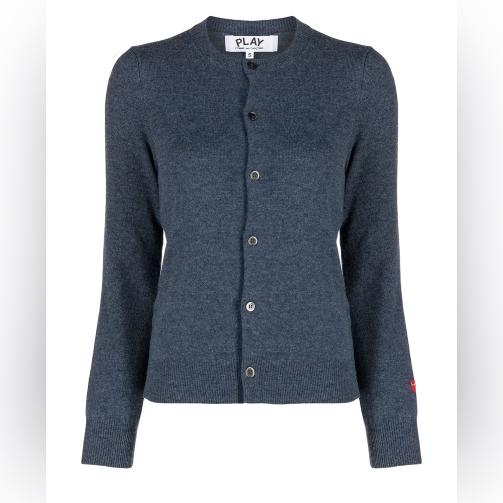 NWT - Comme Des Garçons Play Heart Sleeve Mélange-effect Wool Cardigan